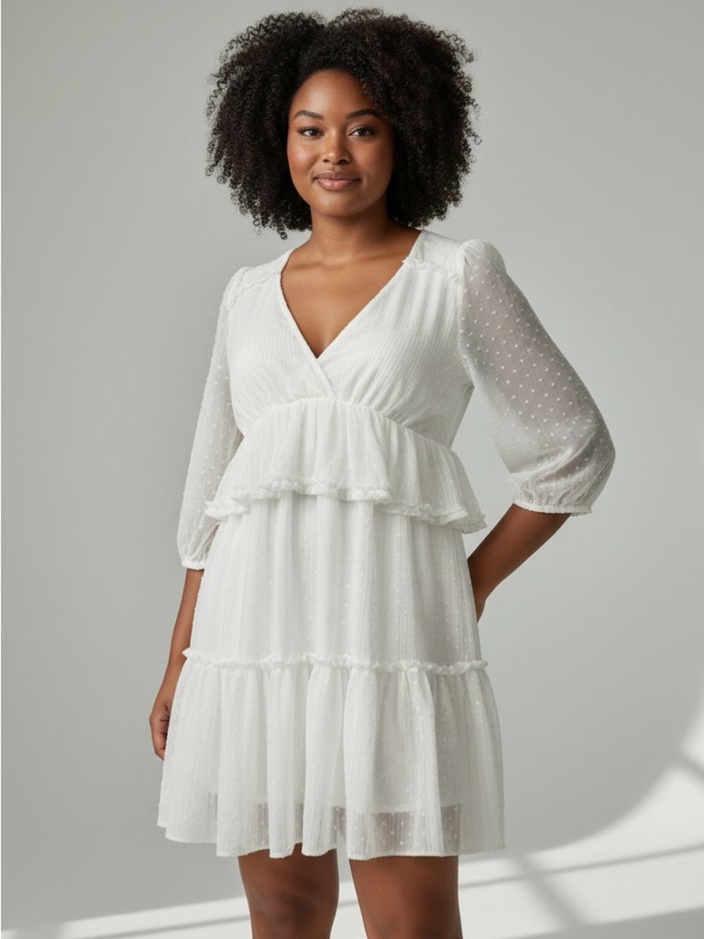 AMINO White Swiss Dot Chiffon Dress Size Large